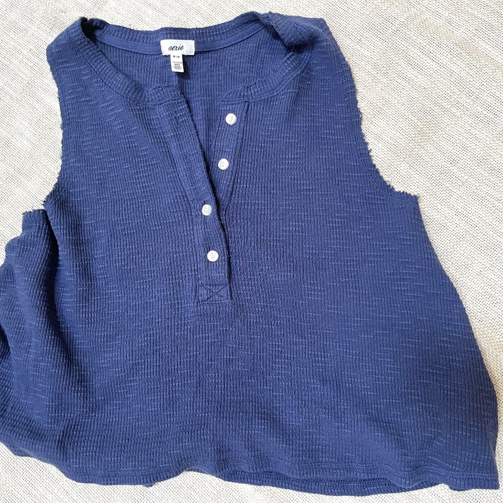 Aerie Sunspun Waffle Tank Top NWOT - New without Tags - Size M Color Navy Blue